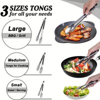 Stainless Steel Locking Cooking Tongs, Heavy Duty Metal for Food, Salad & BBQ Set