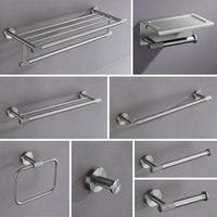 Brushed Nickel Bathroom Accessories Set Wall Mount Bath Shelf Robe Hanger Toilet Paper Holder Towel Bar Rack Stainless Steel