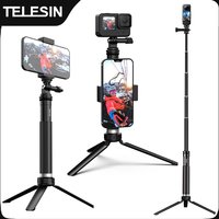 TELESIN For GoPro Selfie Stick 360° Rotation Foldable Tripod Phone Holder Aluminum Alloy Monopod for DJI Insta360 Smartphone