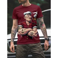 Men's Short-Sleeve T-Shirt Popeye the Sailor Graphic Printed Round-Neck Short Sleeve Retro Cartoon Casual Daily Streetwear Tops
