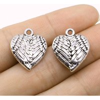 WYSIWYG 3pcs 17x21mm Antique Silver Color 3D Angel Wings Heart Charms Pendant For DIY Jewelry Making Jewelry Craft Findings