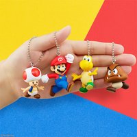 In Stock Original Bandai Keychain Pendant Princess Peach Yoshi Toad Bowser Collectible Toy Figure Ornament Game Fans Gift