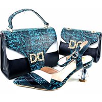 Doershow New Arrival African Wedding Shoes and Bag Set green Color Italian Shoes with Matching Bags Nigerian lady party HRT1-38