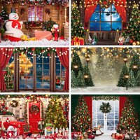 Winter Forest Snow Scene Background Antique Wooden Wall Christmas Tree Snowman Gift Child Portrait Family Party Photography Prop
