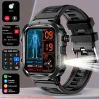 LAXASFIT New LED Flashlight Smart Watch Men's Bluetooth Call Heart Rate Monitoring Outdoor Sports Smartwatch