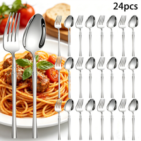 24-piece stainless steel cutlery set, cutlery set with stylish handles, mirror polished, set includes Western forks and soup spo
