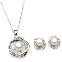 Real Elegant 925 Silver Necklace and Earring Sets Women,Wedding Natural Pearl Pendant Sets White Black Grey Gift