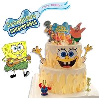 SpongeBob Cake Topper Cartoon Anime Birthday Party Banner Cake Insert Flag Boys Girls Cake Decor Accessories Cute Birthday Gift