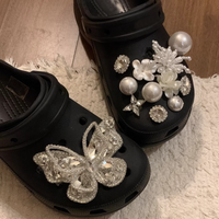Rhinestone Butterfly Shoe Charms Pearl Flower Clog Shoes Decorations DIY Accessories for Garden Sandals Women Girls Gifts