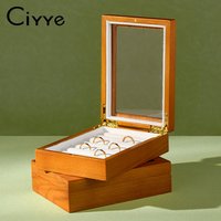 Ciyye Jewelry Ring Box Organizer Stand Solid Wood Microfiber Portable Multi-Ring Display Storage Box For Women Gift Home Storage