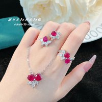 925 pure silver latest red ruby heart-shaped set - an exquisite and luxurious jewelry gift, perfect for weddings