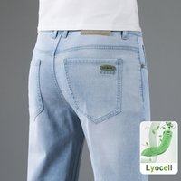 Lyocell Soft Slim Men's Jeans Summer Thin Straight Business Casual Trousers Fashion Korean Comfortable Cool Brand Man Pants