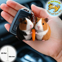 2D Guinea Pig Pendant Pet-Themed Keychain Holding Carrot Flat Acrylic Ornament Hanging Decoration for Car Bag Festive Party Gift