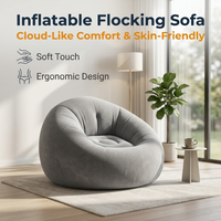 Round Flocked Inflatable Lazy Sofa, Bean Bag Chair, Soft Skin-Friendly Inflatable Lounge Couch For Indoor Bedroom Dorm Rest