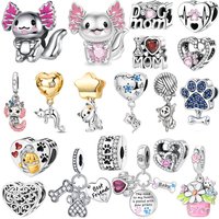 Original 925 Sterling Silver Cute Pink Cat Charms Cat Paws Earrings Beads Pendants Fits Bracelet Necklace DIY Fine Jewelry Gifts