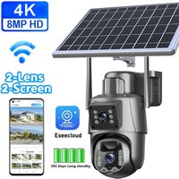 4K 8MP WiFi Solar Camera Outdoor Wireless CCTV Surveillance Camera with Solar Panel Dual Lens IP PTZ Cam Security Protection