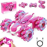 Pink LED Remote Control Stunt Car, 360° Rotation, 2-Sided Driving, Kids' Electric Toy Car for Multiplayer Games