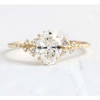 1ct 2ct 3ct Moissanite Gold Plated Oval Cut 925 Sterling Silver Ring for Woman Zircon Cluster Engagement Rings with Certificates