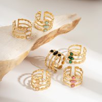 Bague émeraude en acier inoxydable pour femme, pierre naturelle, tendance atmosphérique rétro, ouverture réglable, matiques Boho