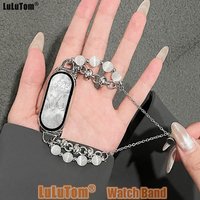 Strap For Xiaomi Mi Band 10 9 8 Pro Fashion Cat's Eye Beaded Crystal Watchband For Miband 8Pro 9 Pro Metal Bracelet Wristband