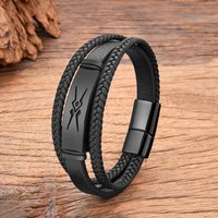 Stainless Steel Bracelet for Men, Multi-Layer Braided Leather Rope, Handmade Jewelry, Hip-Hop, Punk, New, 2024