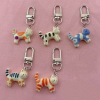 5pcs resin cartoon cute flat bottomed shiny surface cat kitten long tail cat bag DIY jewelry keychain