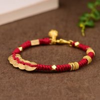 Hand Woven Five Coins Lucky Red Bracelet Blessing Hand Rope Female National Style Beige Rope Lover Girlfriend Bracelet