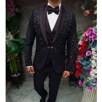 Italian Style Ornament Men Suits 3 Pieces Sets Wedding Groom Male Blazer Customized Party Tuxedos Slim Fit Jacquard Ropa Hombre