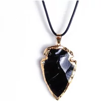 Natural Black Obsidian Arrowhead Shape Pendant Necklace for Men Women Charms Crystal Necklace Rough Healing Point Pendants