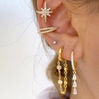 1 Pair 99% Pure Titanium Double Pierced Long Chain Tassel Drop Earring for Women Crystal Zircon Star Earring Fine Jewelry Gift