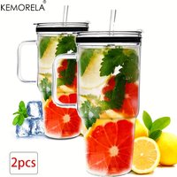 KEMORELA 1/2PCS 40oz Large Glass Tumbler with Straws and Lids Glass Coffee Tumbler with Handle Clear Water Bottle for CarCamping