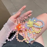 Colorful Lanyard Bow Heart Beaded Bracelet Flower Phone Charm Pearl Mobile Phone Wrist Strap Crystal Anti-Lost Chains