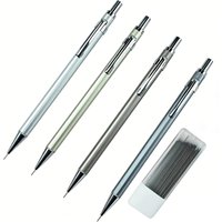 4PCS Metal Mechanical Pencils with 1 Box 0.5mm Lead Refills Set Fine Point for Drafting Writing School Office Stationery