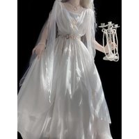 Lolita Greek Goddess Wind Big Skirt Hem Dress Elegant Fairy Dress Guofeng Fairyism Dress White Evening Party Dresses White