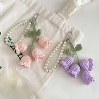 Fashion Handmade Flower Knitted Keyring Women Crocheted Wool Flower Leaf Bag Pendants Car Pendants Fresh Handbag Charms Gifts