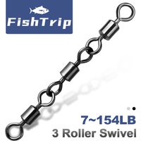 FishTrip Three Joint Rolling Swivels Fishing Accessory Barrel Swivel Stainless Steel Tackle Bass Saltwater Fishing Line Connect