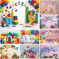 Colorful Kids Backdrop ABC Crayon Balloon First Birthday Party Background Decor Ideal For Toddler Photoshoot Cake Smash Props