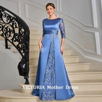 VICTORIA Customized Satin Luxury Mother of the Bride Dress 2026 A-Line Lace Applique Long Wedding Guest Gown Party Evening Dress