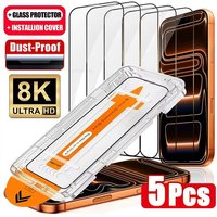 1-5Pcs Ultra HD Dust Free Screen Protector For iPhone 17 16 15 13 11 12 14 Pro Max 16e 7 8 Plus SE 17 Air Glass Easy Install Box