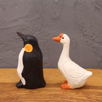 White Goose Wood Statue Penguin Figure Lovers Holiday Gift Handmade Natural Craft Toys Desktop Home Decoration Creative Statue