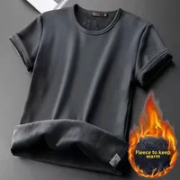 2024 Winter Men's Velvet Short Sleeve T-shirt Base Shirt Autumn/Winter Warm Underwear Half Sleeve Top Thermal Short Sleeve Men