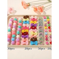 120PCS Kids Hair Accessories Set for Girls Colorful Bowknot Elastic Ponytail Holders Kids Baby Rubber Bands Ties Hair Bands