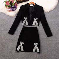 Heavyweight Knot Short Coat Skirt Set Sweet Personality Plaid Two Piece Set Fashionable Short Style for Women