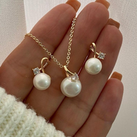 New Fashion Simple Temperament Imitation Pearl Earrings Pendant Necklace Three-Piece Sets for Women Trend Jewerly Set Paty Gift