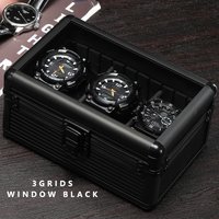 Practical 3 slot Watch Box Aluminum Alloy Watch Display Case Glass Top Watch case Watch Storage Box