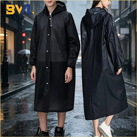 1PC Raincoat Black Adult Windbreaker Style Rain Poncho Windproof Hooded Rain Poncho Longer and Thicker Fishing Rain Poncho