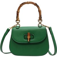 Elegant saddle-style handbag with bamboo accents & detachable strap, minimalist style for daily wear