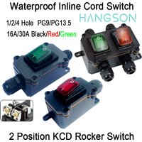 Inline Cord Switch DPST On Off Green Red Light Toggle Switch 16A 30A 12-24V 250V Outdoor Waterproof Box Boat Rocker Switch