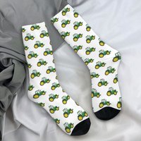 Green Farm Tractor Socks Farming Fashion Stockings Autumn Anti Bacterial Men's Socks Medium Soft Graphic Running Sports Socks