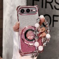 Glitzernde Stoßfeste Handyhülle für Google Pixel 9 9A 9 10 Pro XL 7 7A 8 8A 10A mit Ständer, Luxuriöses Armband, Weiche Silikonhülle